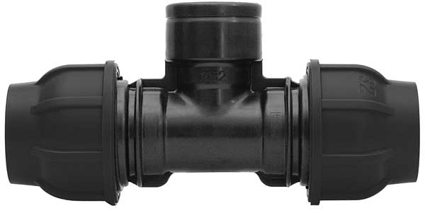PE-T-Stück 50mm x 1 1/2" Innengewinde x 50mm PN16 DVGW