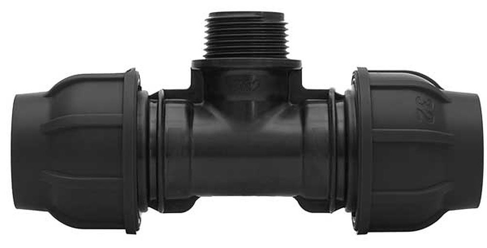 PE-T-Stück 50mm x 1 1/2" AG x 50mm PN16 DVGW