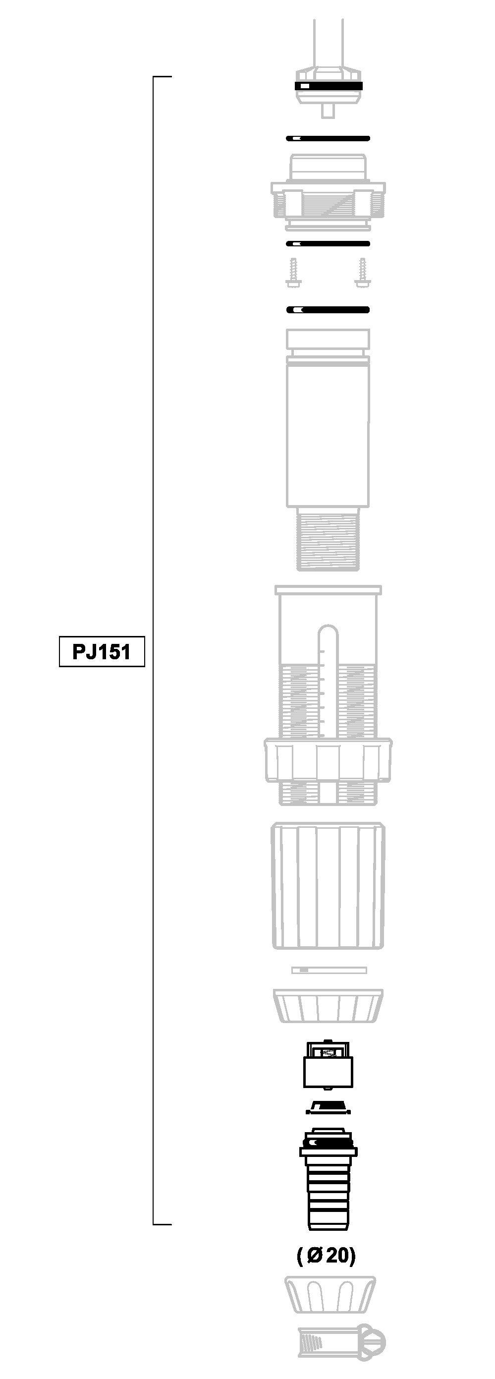 PJ151VF - Bausatz Dosierdichtungen + Ventil + geripptes Endstück D45RE8VF