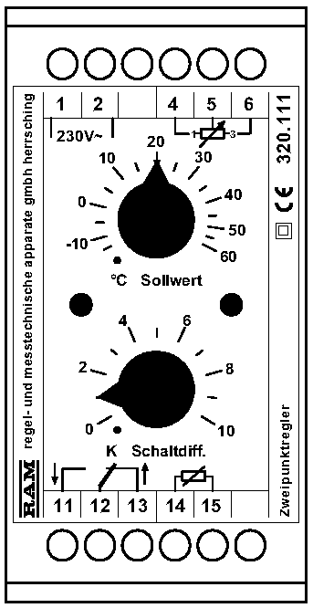RAM Temperaturregler mit Zweipunktausgang -15..60°C  320.111