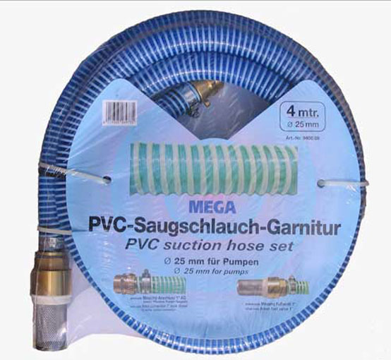 Saugschlauchgarnitur PVC 1"AG mit 1" Messing Fußventil 7 Meter