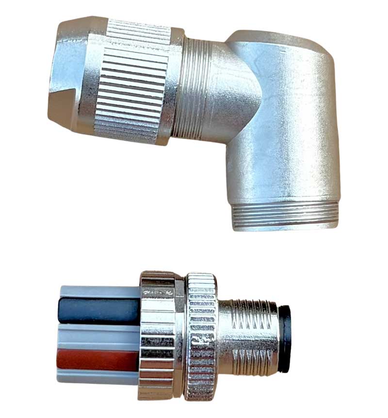 M12-Stecker 4P gewinkelt mit Federanschlüssen geschirmt