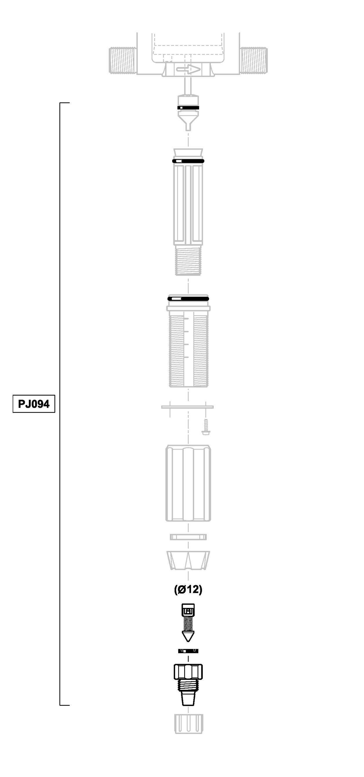 PJ094VF - Bausatz Dosierdichtungen + Ventil + geripptes Endstück D25RE4VF